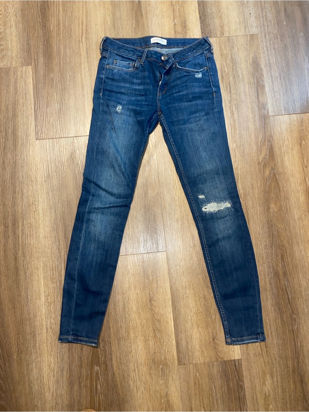 Zara Dark Wash Distressed Skinny Jeans - Blue